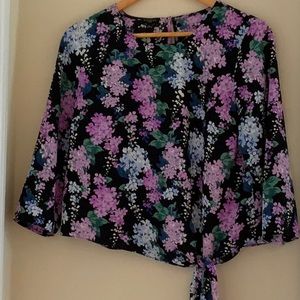 Talbots Black & Pink Long Sleeve Blouse MP